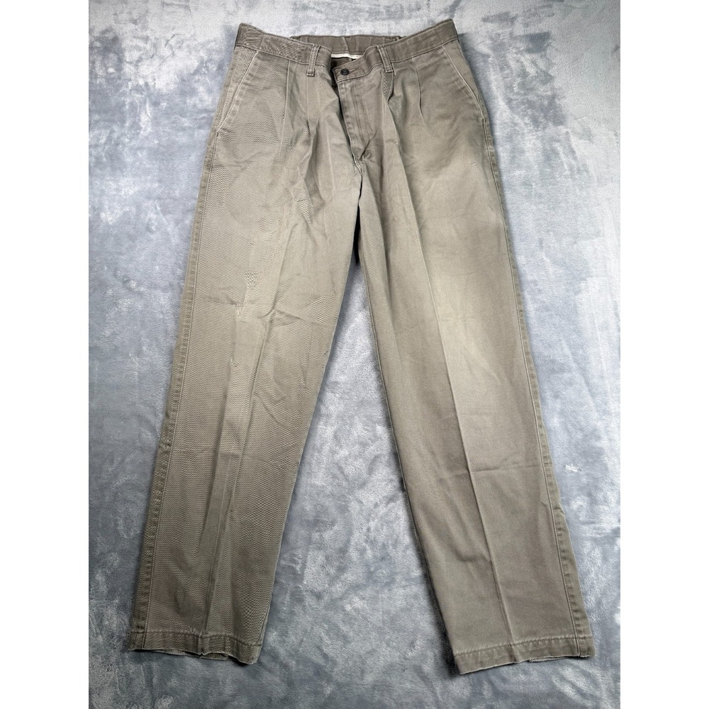Lee Chino Pants Mens 34x29 Beige Cotton Pleated Mid Rise Straight Leg Zip Fly
